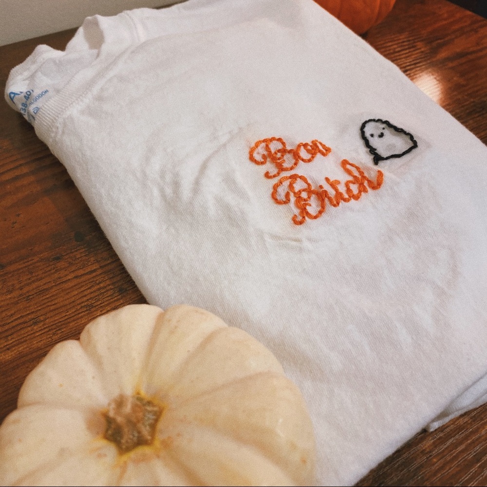 Halloween Boo Handmade Embroidered Tee - Picture 3 of 7